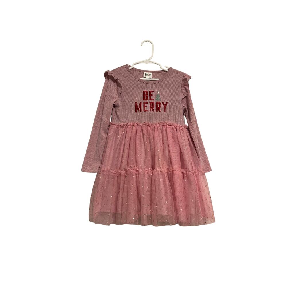 “Be Merry” Christmas Holiday Dress Pink Tulle Princess Balletcore Party Size 5